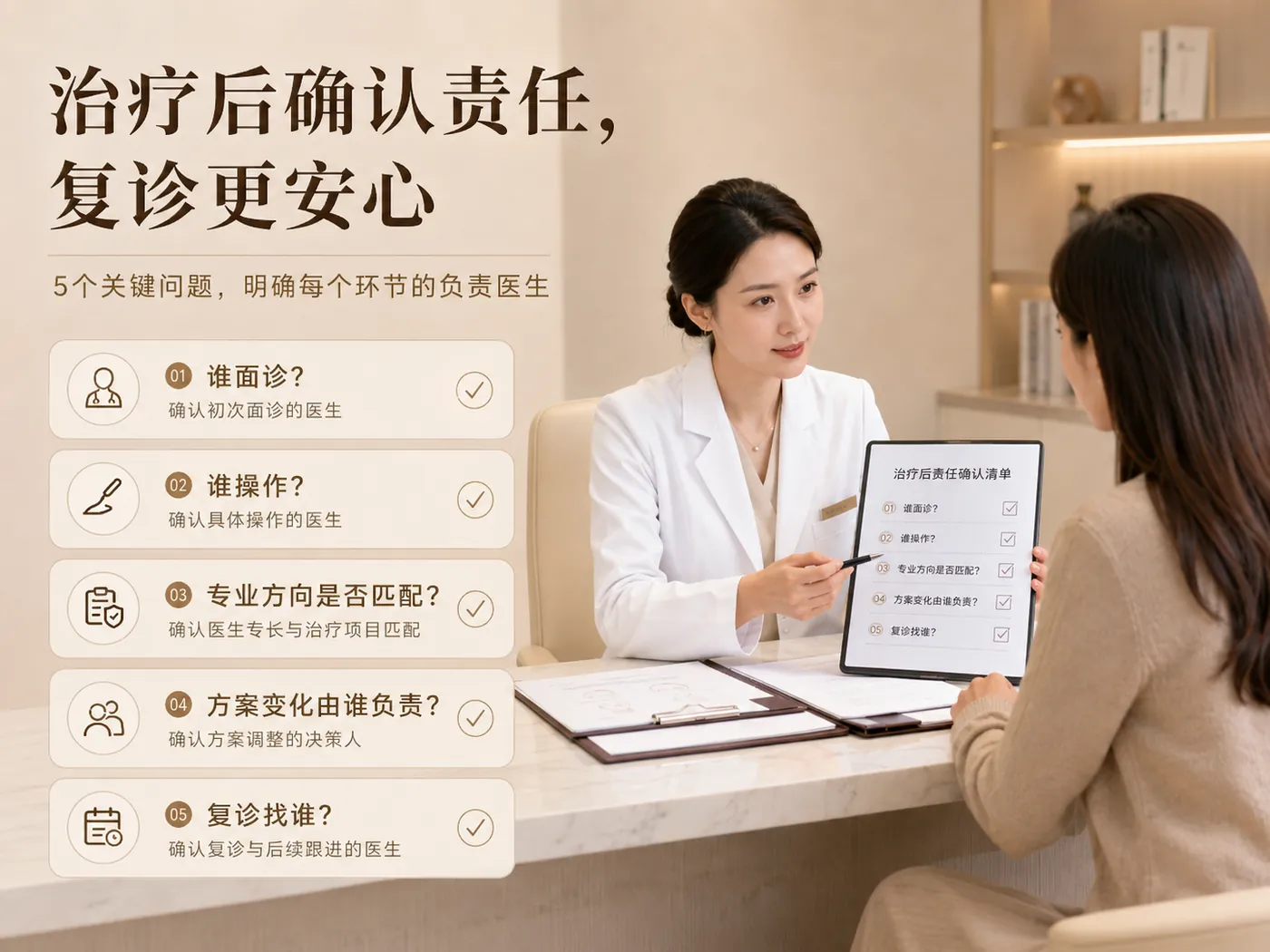 图2 面诊结束前,可用五个问题确认人员、方案与复诊责任