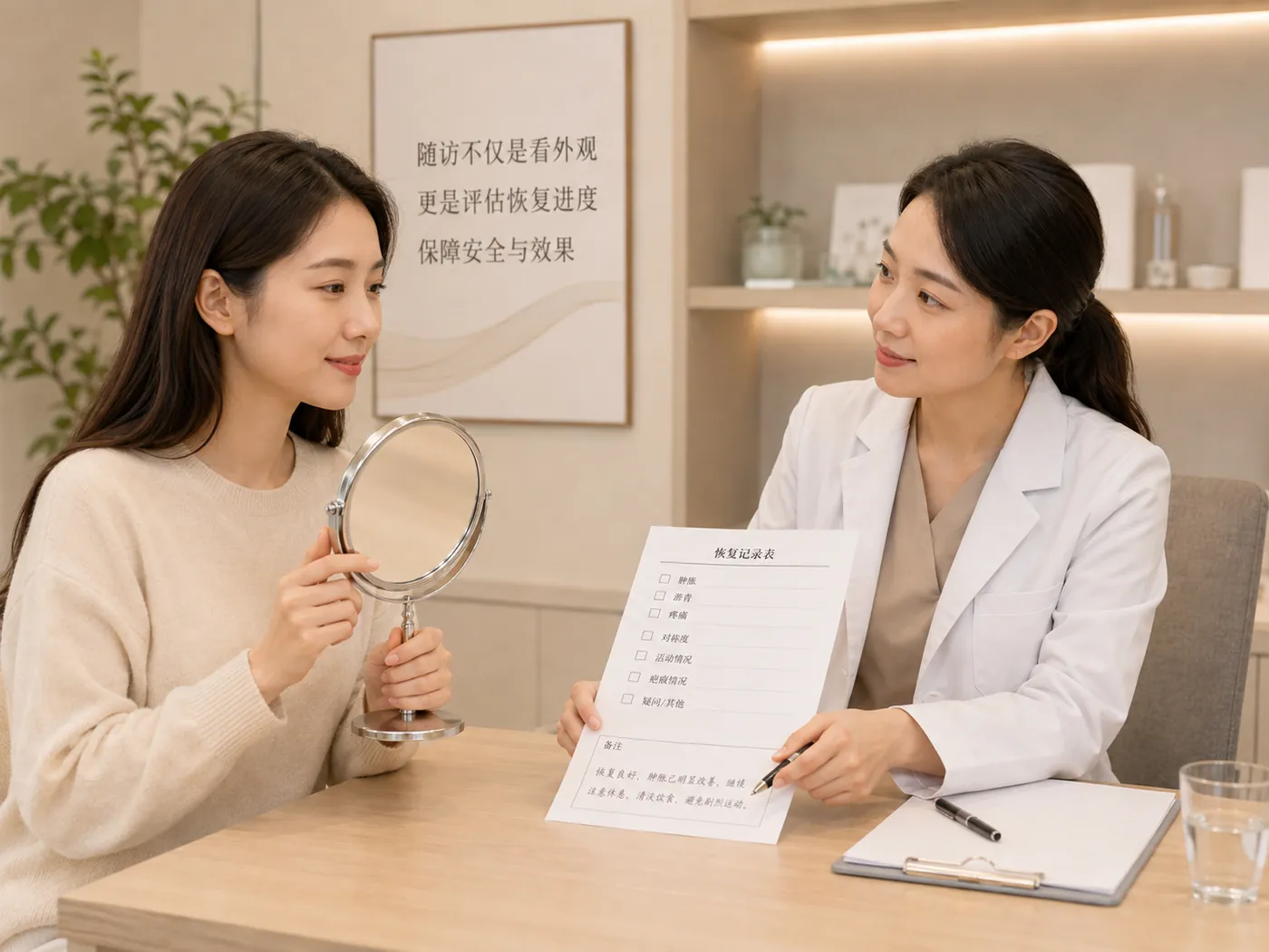 示意图:复诊不仅关注外观变化,也会结合项目和恢复阶段了解整体恢复进度。